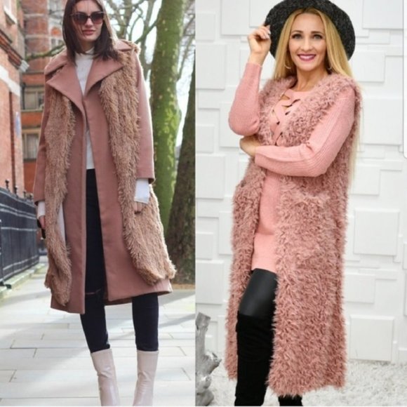 SOFIA Faux Fur Full Length Vest - BLUSH - Picture 2 of 5